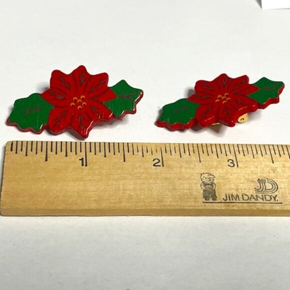 VTG Jeff Lieb Holiday Poinsettia Wooden Clip On Earrings Christmas1.75"x1" - Picture 11 of 14